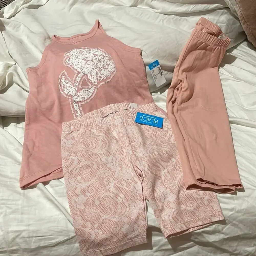 Children’s place 4 pale pink floral capri bike shorts tank top NWT